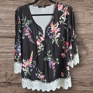LoveU Dear Black floral boho top/blouse